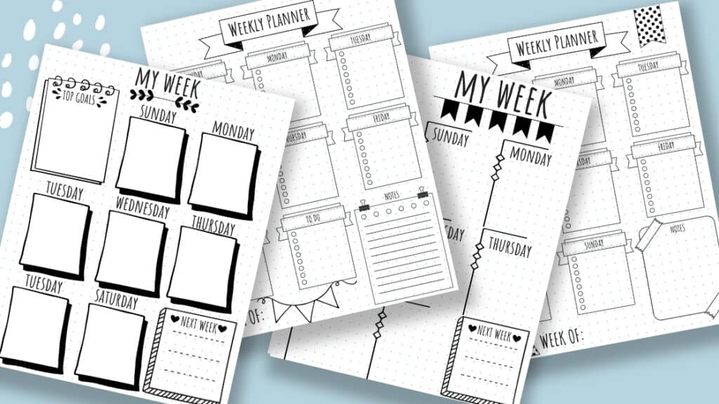 printable bullet journal weekly layouts